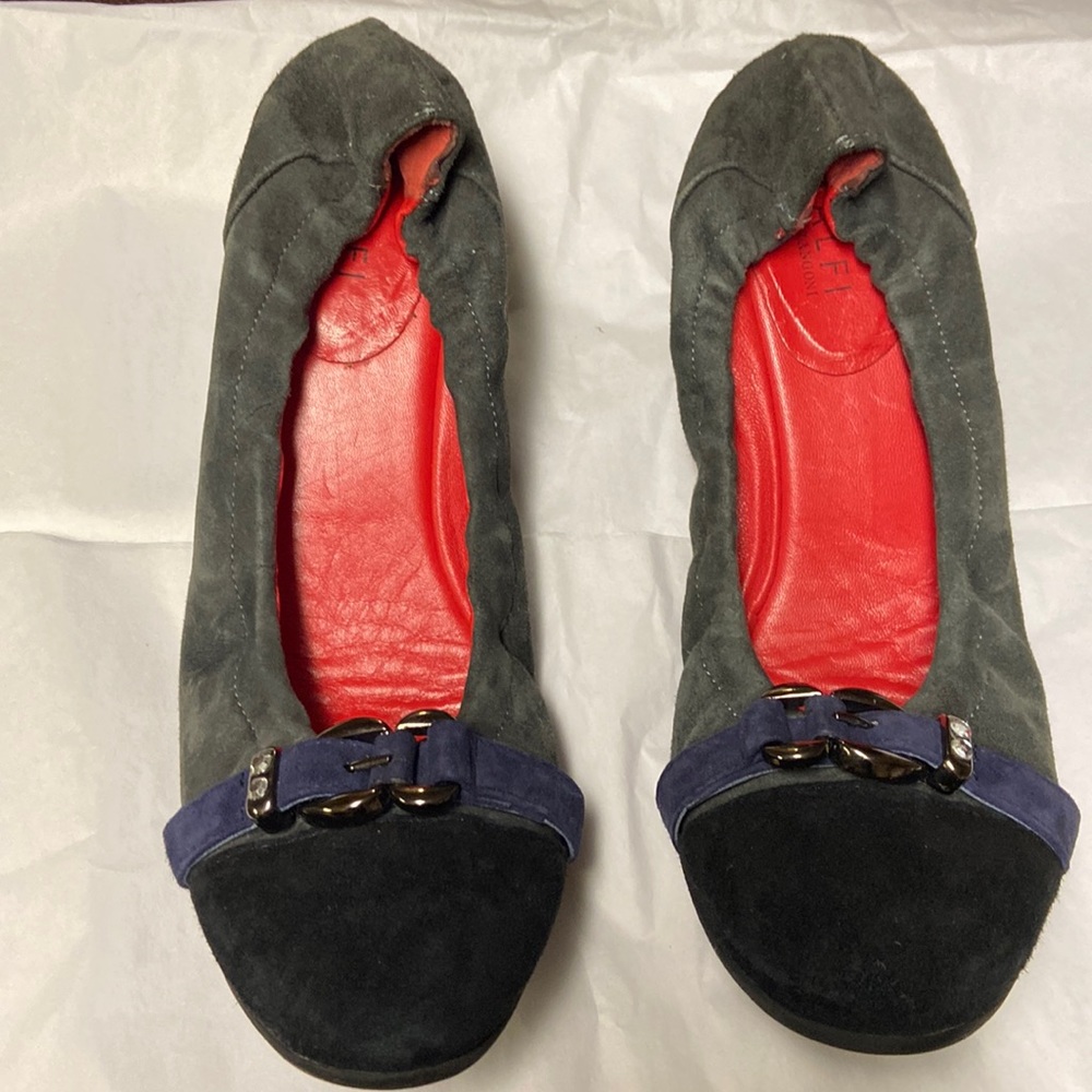 Tri-Colored Suede Shoes; elastic heel, great condition.